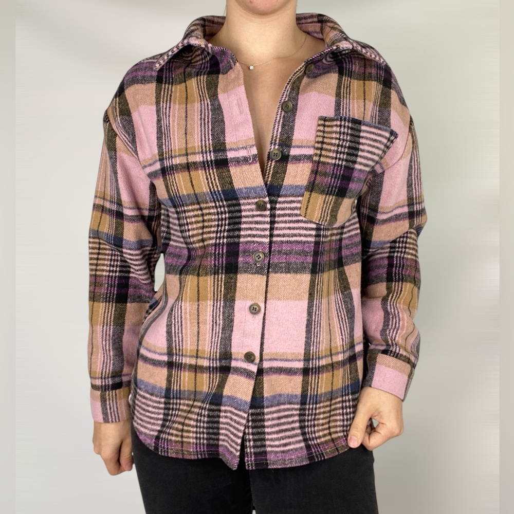 NEXT Flannel Jacket Shirt‎ Long Sleeve Wool Blend Thick Fall Winter Purple